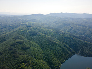 Aerial spring view of Topolnitsa Reservoir, Bulgaria