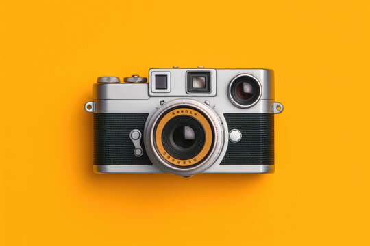 vintage photo camera on yellow background