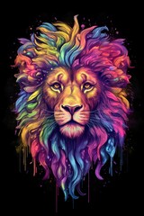 Beautiful Lion King. Colourful and energetic illustration of a Lion. Generative AI.