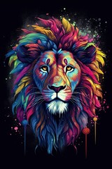 King of the Jungle. Engaging colouring illustration of a Lion looking directly at the viewer. Generative AI.
