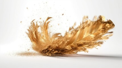 golden bird feather on white background.watercolor style.Generative AI