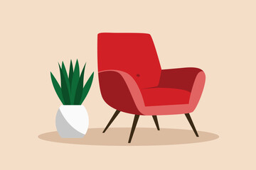 Potted plants for the interior. Interior concept. Contact information. Colored flat vector illustration.