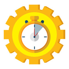 Vector image of a stopwatch with a yellow background inside a gear