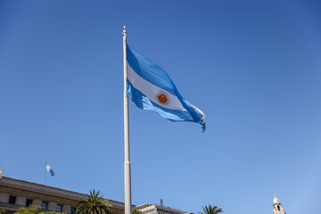 Buenos Aires, Argentina - December 21, 2022: The Argentina flag flying in Buenos Aires Argentina.
