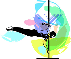 Silhouette of man and pole. Pole dance illustration for fitness, striptease dancers, exotic dance