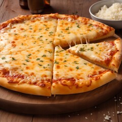 A delicious cheese pizza. Generative AI. 
