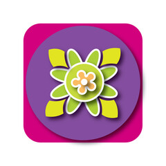 vector icon of a flower inside a circle with a purple border