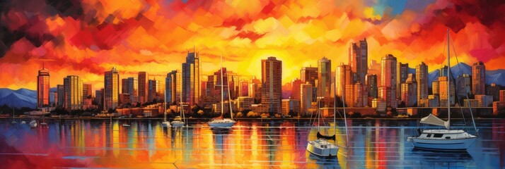 city at sunset digital artwork painting 