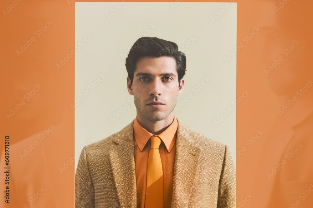 Canvas Prints A man in a tan suit and orange tie. Generative AI image.