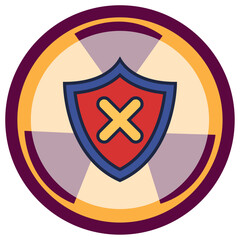 vector icon of a shield with an x inside a circle with burgundy lines