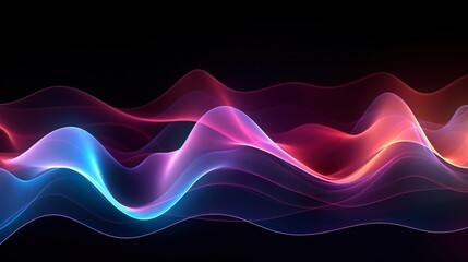 Blue and pink light neon lines and waves against a black background. Generative AI