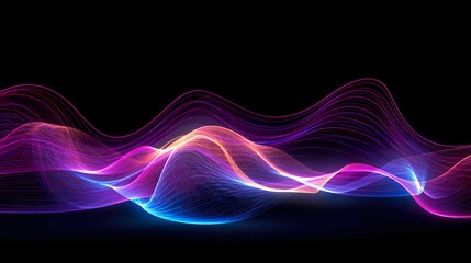 Blue and pink light neon lines and waves against a black background. Generative AI