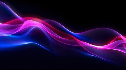 Blue and pink light neon lines and waves against a black background. Generative AI