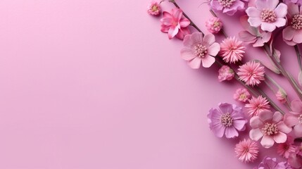 Fototapeta na wymiar Bouquet of pink flower top view pastel background. Generative AI