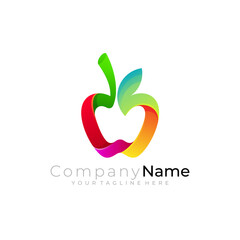 Apple logo with 3d colorful design, fruit icon template