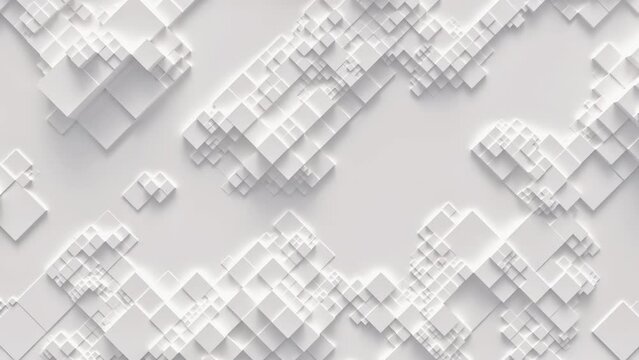 Abstract motion background from random moving cubes, seamless loop animation