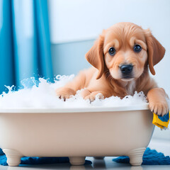 Bubbles and Cuddles: The Adorable Bath-Time Pup - Generative Ai