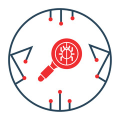 vector icon of a magnifying glass showing a cucarron with white background with red lines