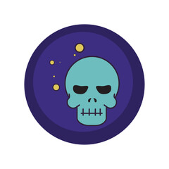 vector icons of a skull with purple background and blue border