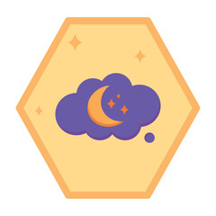 vector icons of a cloud with a moon with yellow background
