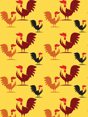 Vector seamless pattern of flat rooster chicken hen hand drawing illustration.