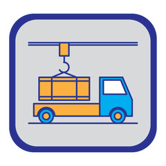 shipping service truck vector icon with gray background with blue border