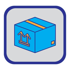 shipping service cardboard boxes vector icon with blue background and purple border