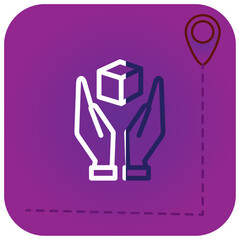 vector icon of hands holding a box with purple background