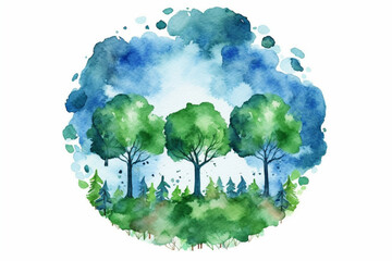 Earth day card background frame, Watercolor illustration with white part, clipart for greeting cards, save the date, stationery design, AI Generation