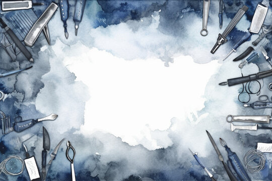 Father's day card background frame, Watercolor illustration with white part, clipart for greeting cards, save the date, stationery design, AI Generation