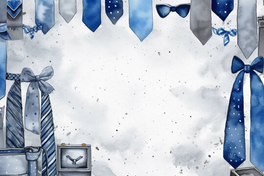 Father's day card background frame, Watercolor illustration with white part, clipart for greeting cards, save the date, stationery design, AI Generation