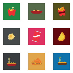 set of fast food icons with different color background