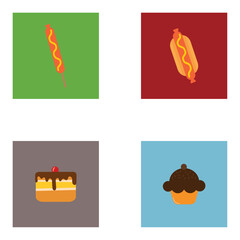 set of fast food icons with different color background