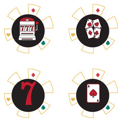 vector image set of casino icons of black color with golden lines