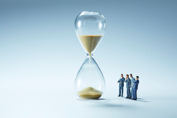 砂時計をみるミニチュアのサラリーマン