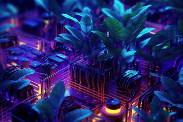 Plants Growing in a Circuit Board, Generative AI