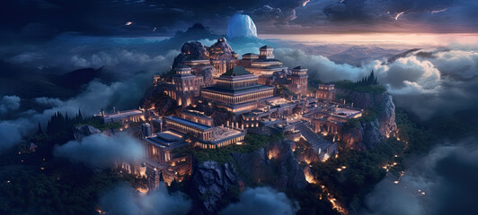 Illustration about Olympus, abode of the gods - AI generated image.