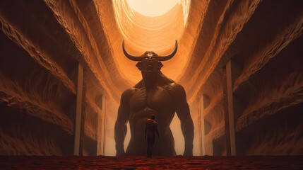 Illustration about the myth of the minotaur - AI generated image.