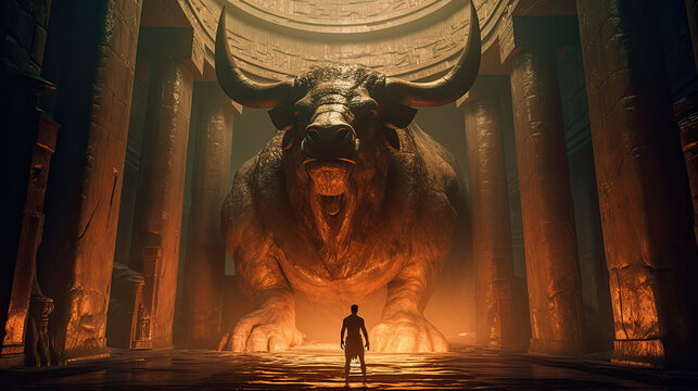 Illustration about the myth of the minotaur - AI generated image.