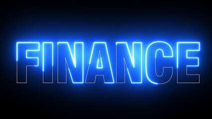 Finance text electric blue lighting text with rendering on black background, 3D Rendering. 