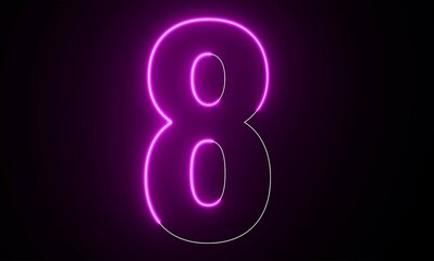 8 Number Electric pink lighting text with animation on black background, 3D Rendering. Eight Number. 