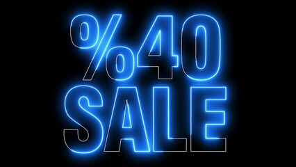 %40 Sale Text electric lighting text with blue neon on black background. 40%off.