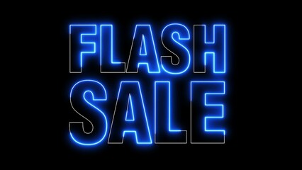 Flash Sale text Electric Blue lighting text with rendering on black background, 3D Rendering. Sale word text. 
