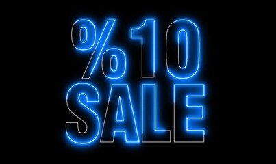 3840x2160. %10 Sale Text electric lighting text with blue neon 3d rendering on black background. 10%off.