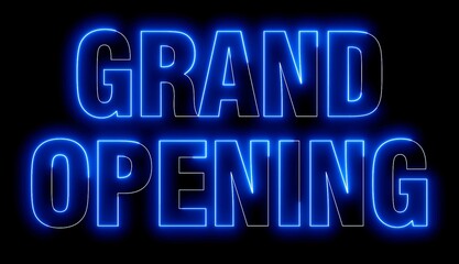 Grand Opening text font with light. Luminous and shimmering haze inside the letters of the text Grand Opening. Grand Opening neon sign.