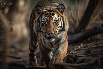 Beautiful and dangerous tiger in nature. AI generated, human enhanced
