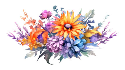 Fototapeta na wymiar vibrant wildflower bouquet in watercolor style, isolated on a transparent background for design layouts