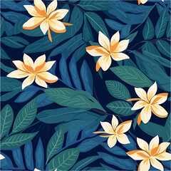 plumeria floral seamless pattern with green leaf background