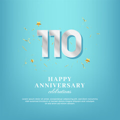 110th anniversary vector template with a white number and confetti spread on a gradient background