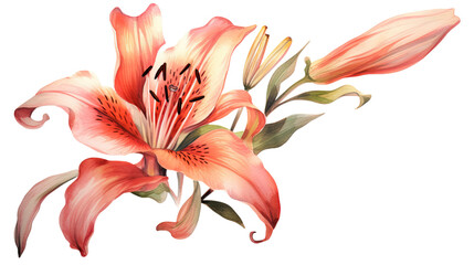 lily flower in watercolor style, isolated on a transparent background for design layouts